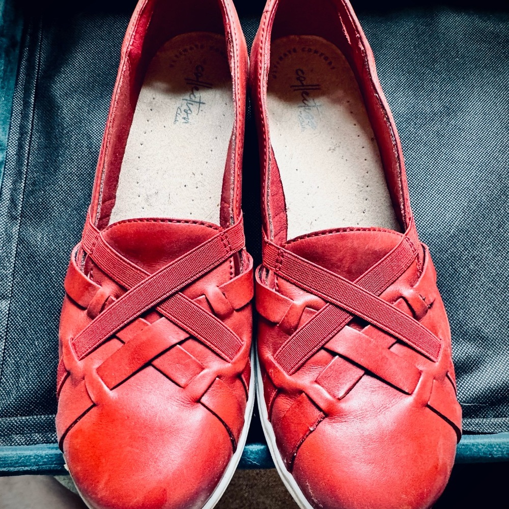 Red Leather Slip-On Shoes